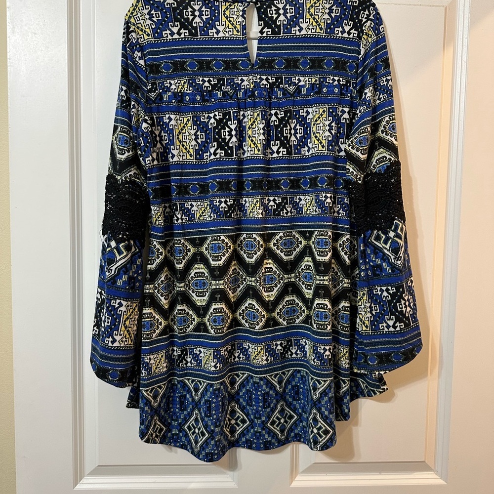 Hannah Boho Print Lace Bell Sleeve Women’s Top, Large - Picture 7 of 13